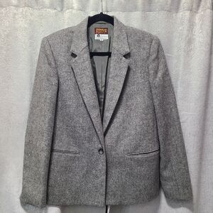 Vtg‎ Harrington Square Herringbone Tweed Wool Blend Blazer 10 Hong Kong